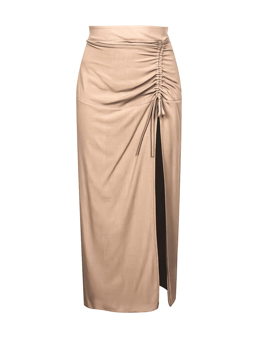 Skirt With Adjustable Slit - Beige - Rivus