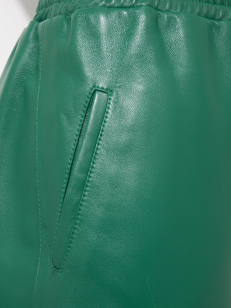 Elastic Waist Leather Pants Green