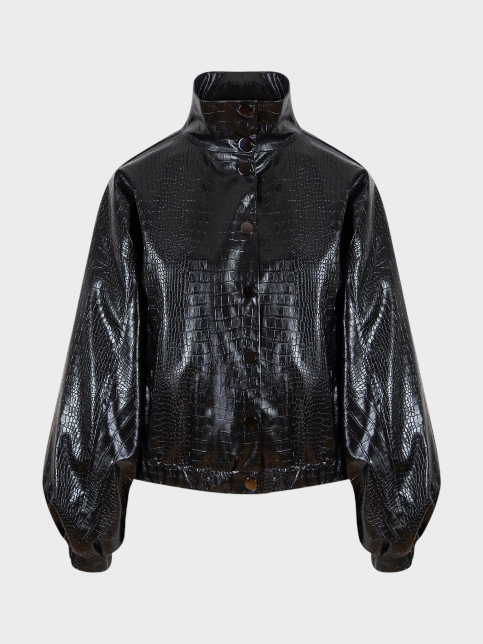 Kroko Oversıze Bomber Vegan Deri Ceket - Siyah - Rivus