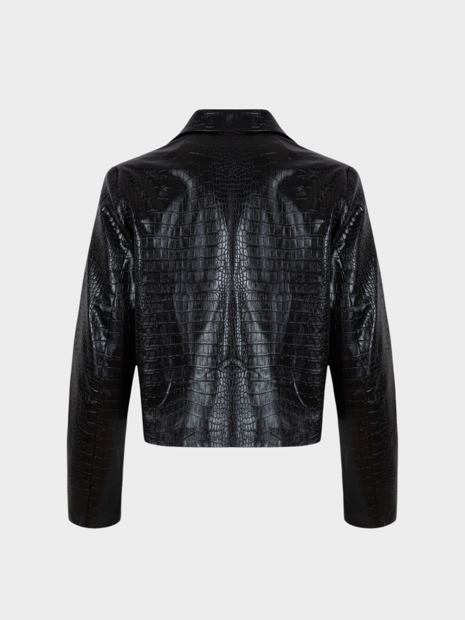 Kroko Vegan Deri Kısa Ceket - Siyah - Rivus