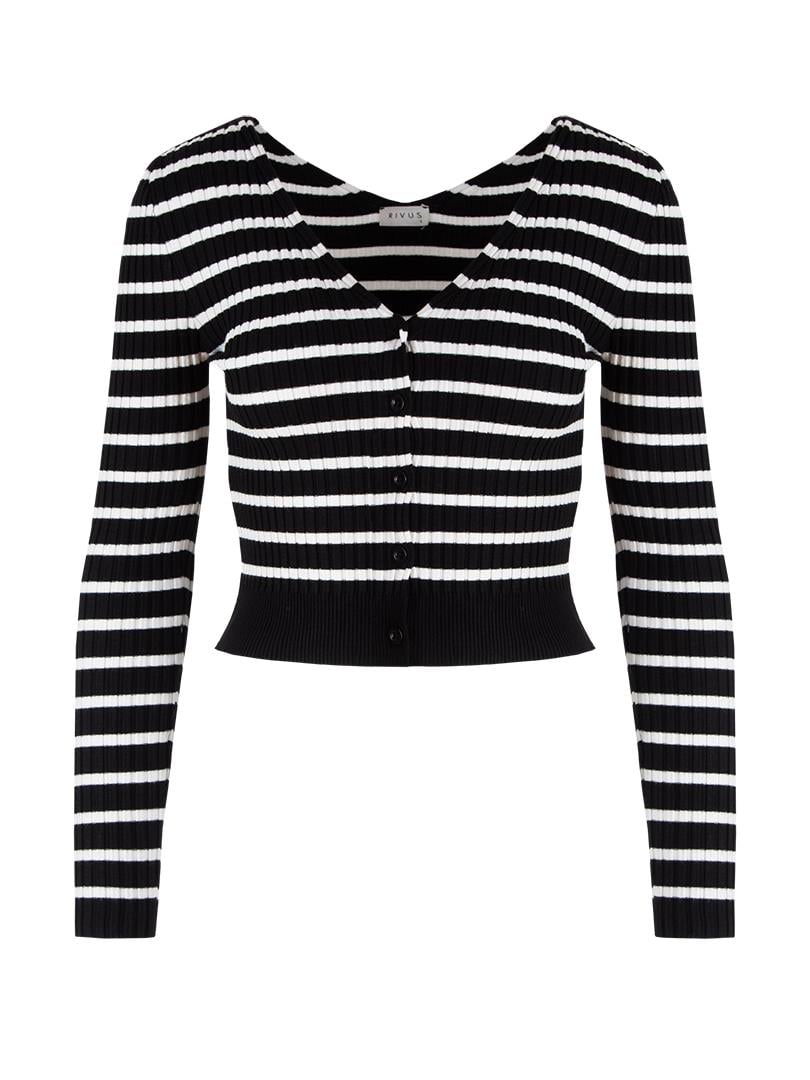 BUTTONED KNIT CARDIGAN - Striped