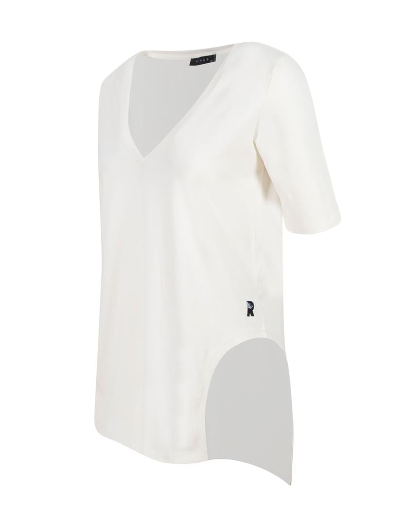 V Yaka Önü Arkası Uzun Basic T-shirt - Beyaz - Rivus