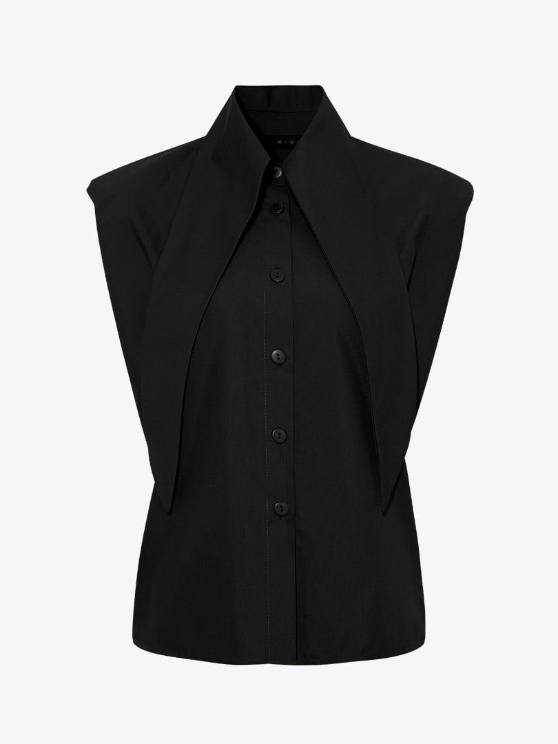 Yaka Detaylı Vatkalı Koton Gömlek - Siyah - Rivus