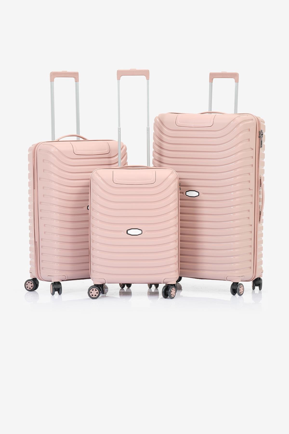 3'lü Set Silikon Kırılmaz PP Unisex Açık Pembe Valiz PWVLZ005
