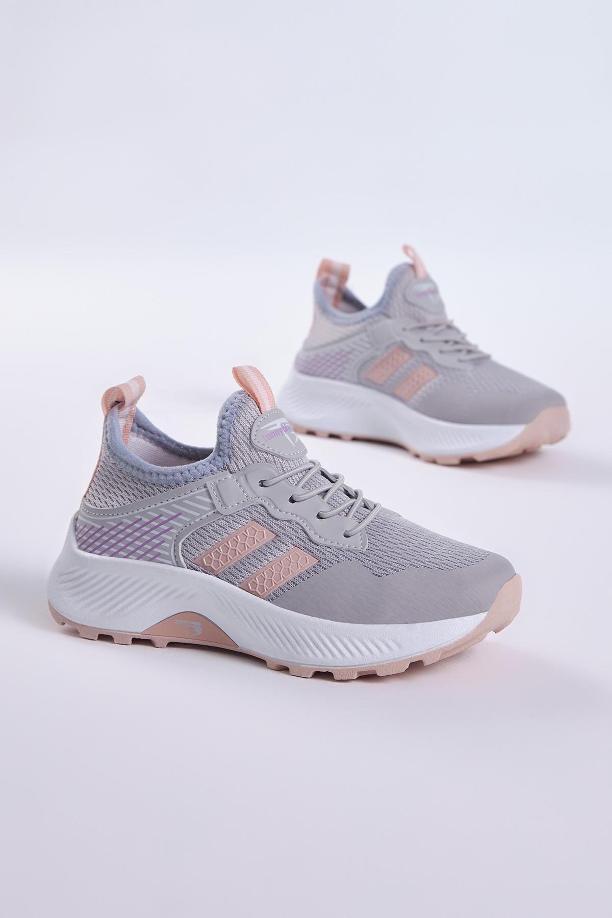 Çocuk Unisex Buz Pudra Rahat Kalıp Nefes Alabilen Kumaş Bağcıklı Sneaker