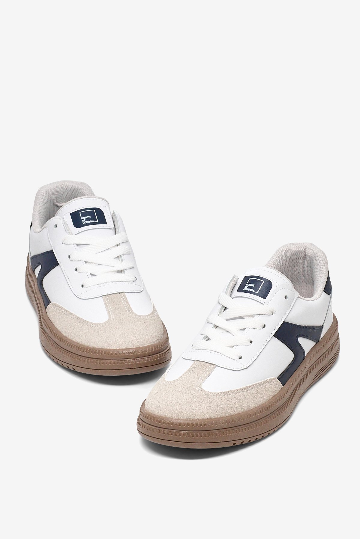 Rahat Kalıp Kauçuk Taban Bağcıklı Sneaker Kadın Beyaz Lacivert