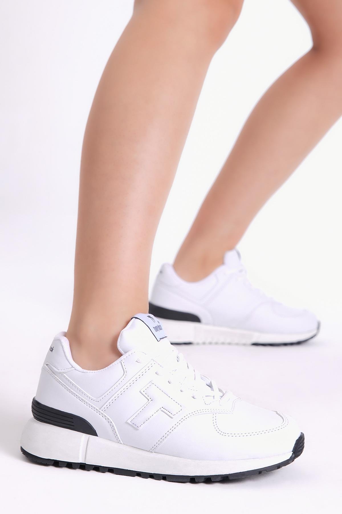 Unisex Beyaz Kaymaz Eva Taban Bağcıklı Sneaker