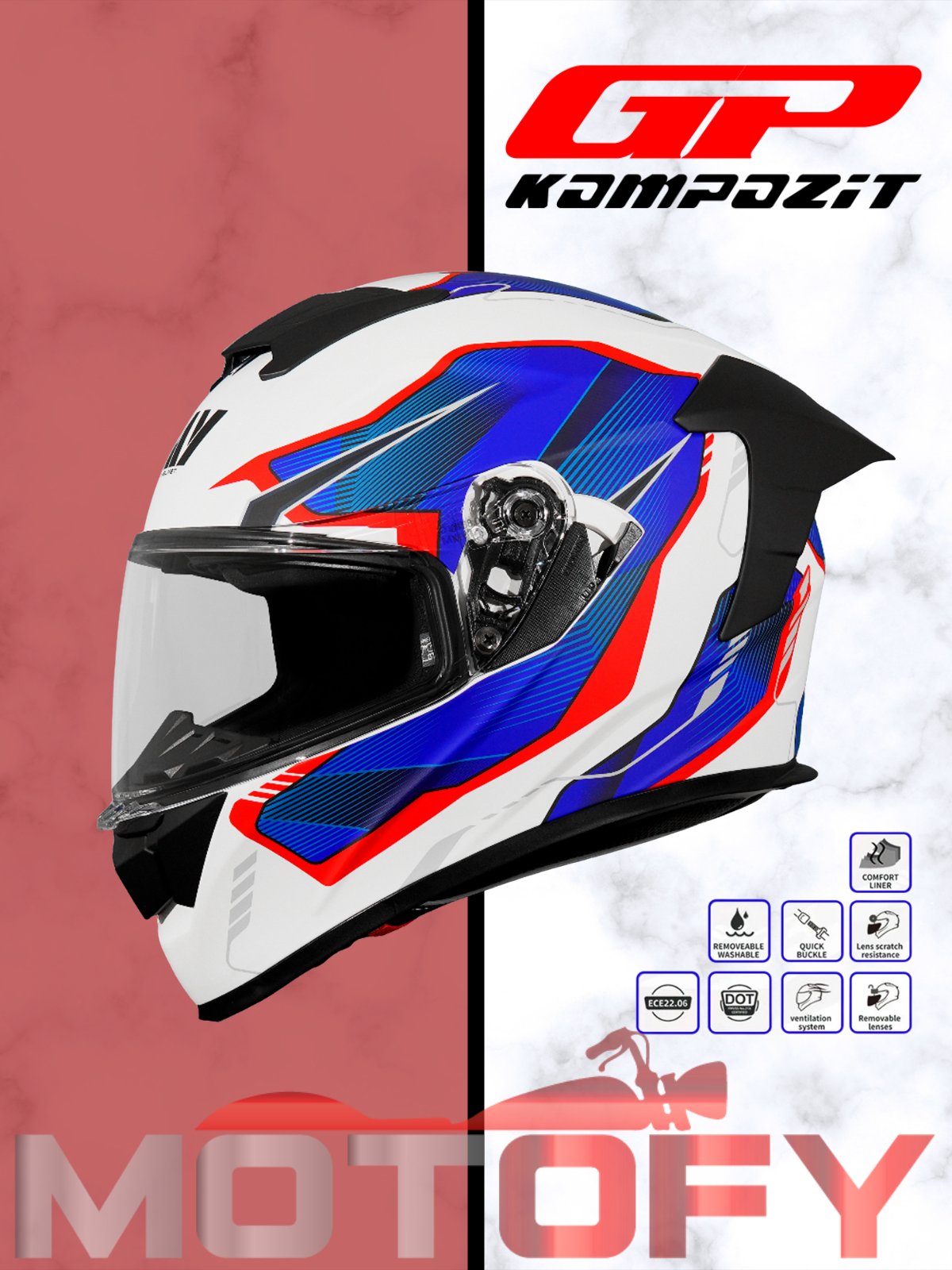 GP MY HELMET MKS001-WBR Yarış Spoiler Güneş Vizörlü Şeffaf Full