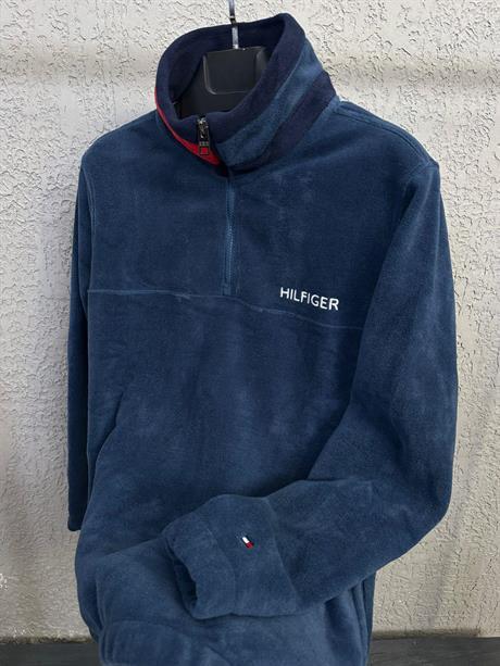 Nakış Yazılı Yarım Fermuarlı Polar Sweatshirt - Haki