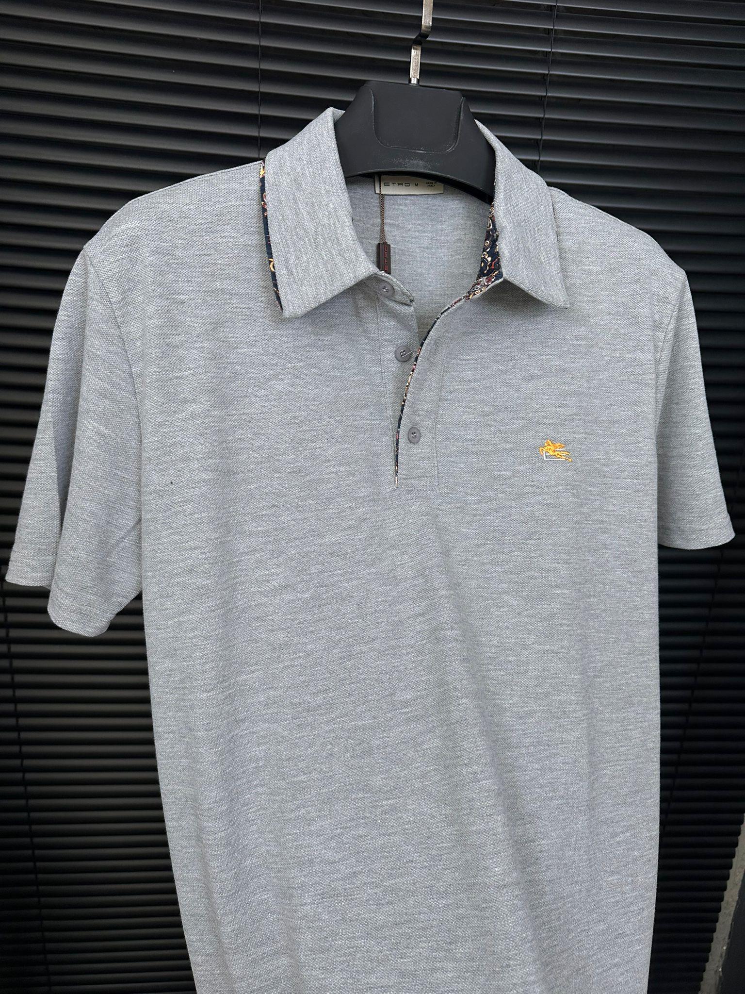 Nakış Logolu Pamuk Kumaş Yakalı T-Shirt