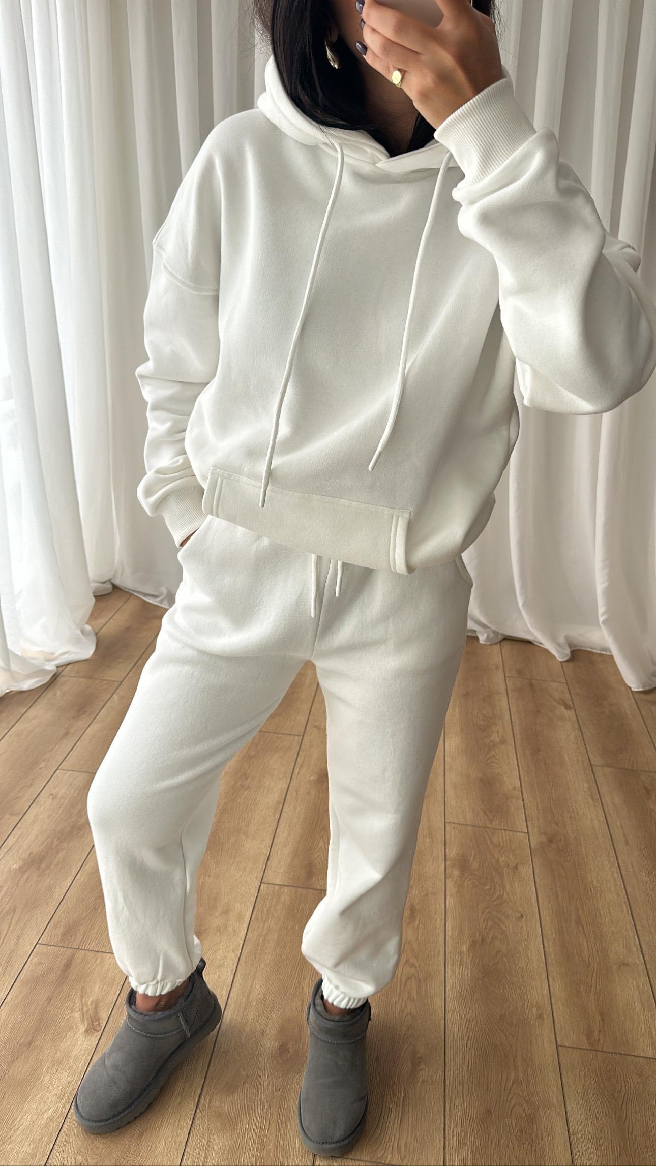 Beyaz Orijinal Marka Kapüşonlu Sweatshirt