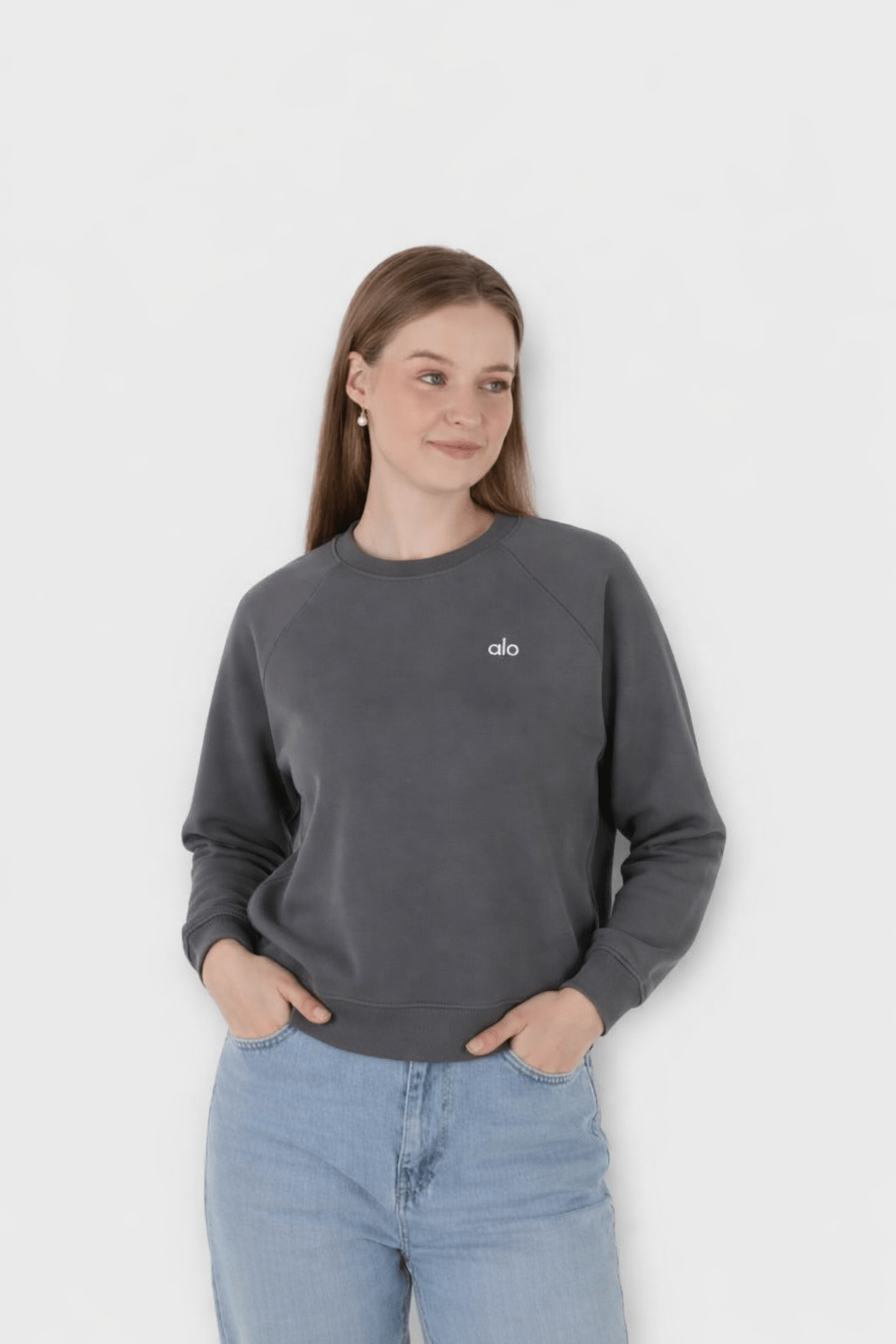 Alo Yoga Antrasit Bisiklet Yaka Sweatshirt