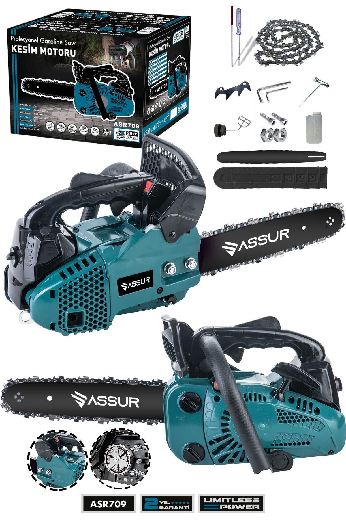 Assur 52 Cc Benzinli Ağaç Odun Dal Kesme 45 Cm Testere
