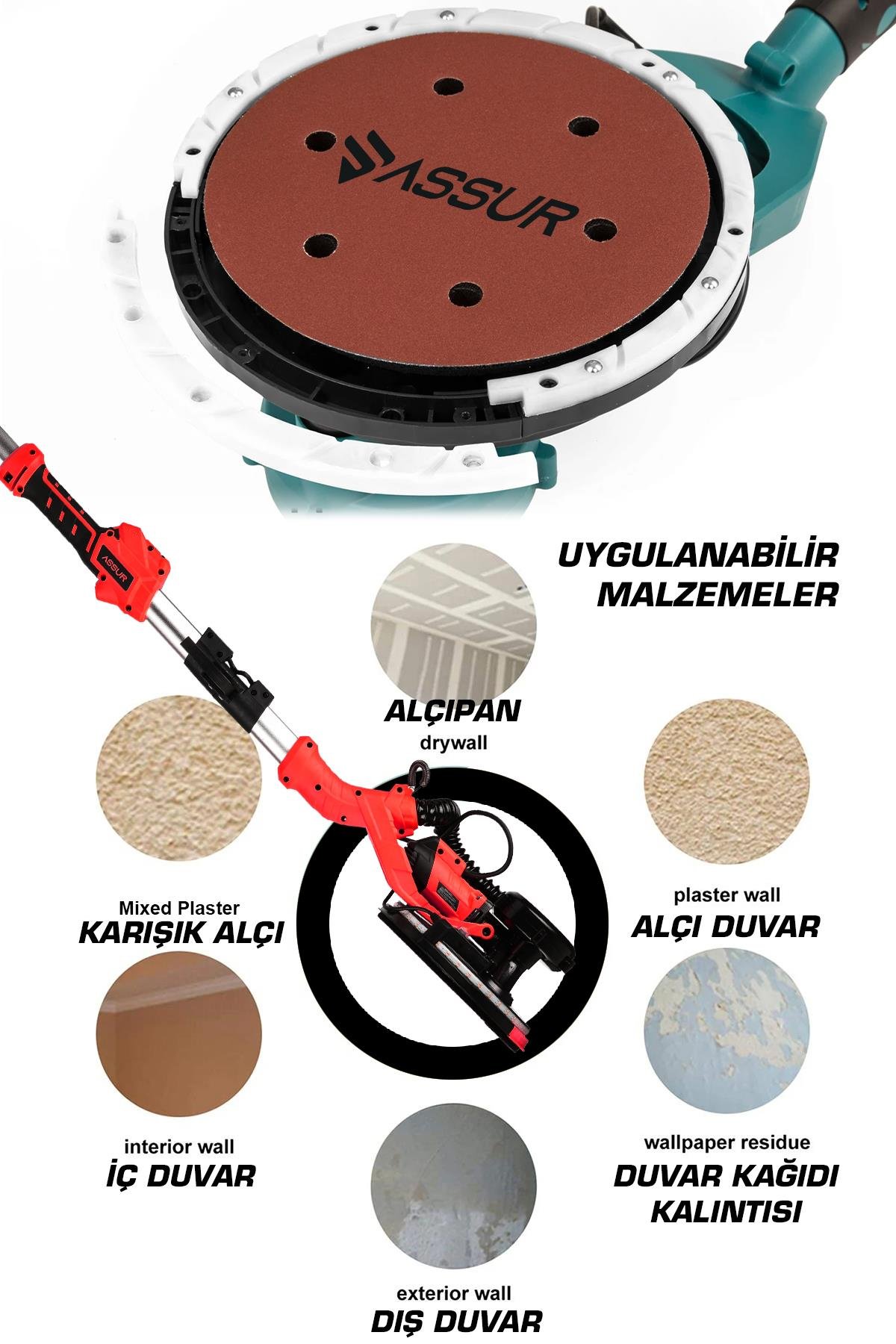ASSUR 850W Alçıpan Duvar Zımpara Makinesi