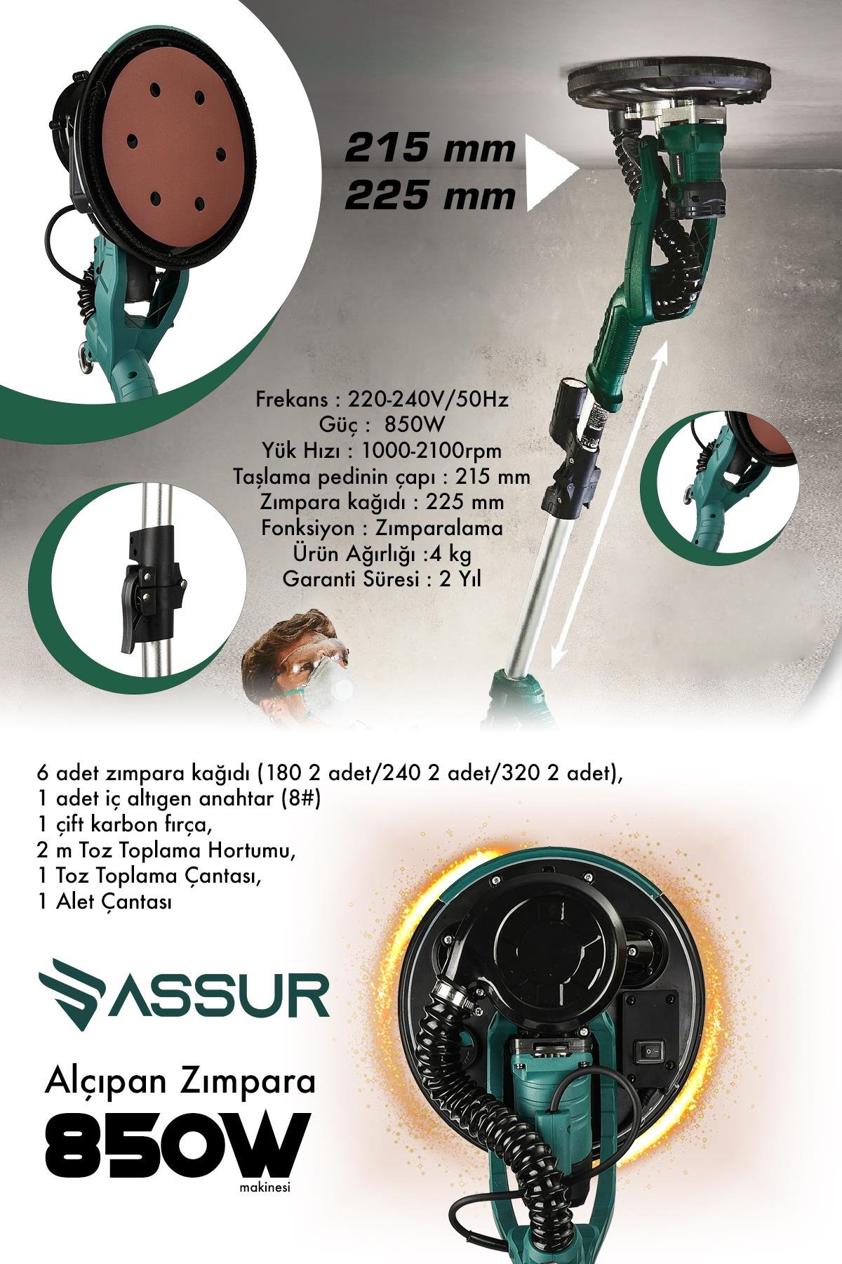 ASSUR 850W Alçıpan Duvar Zımpara Makinesi