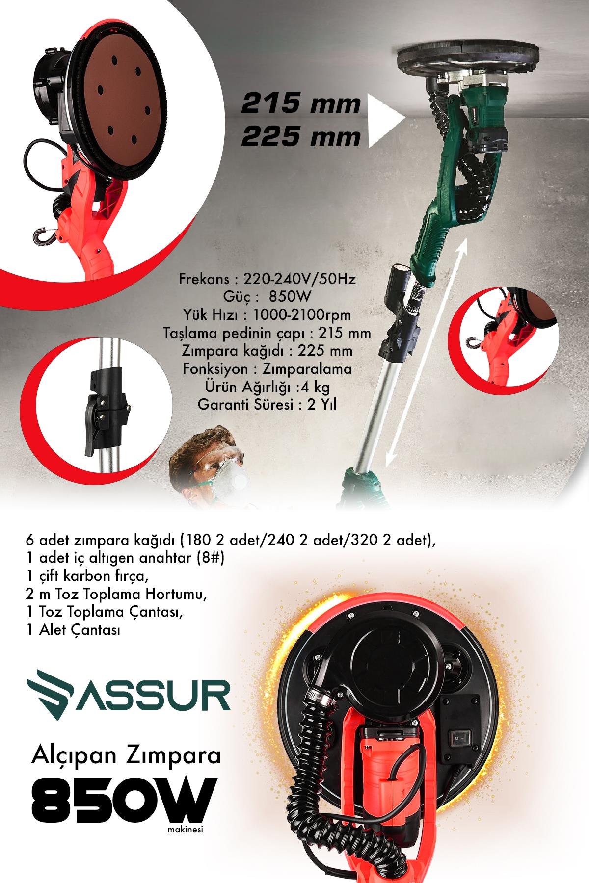 ASSUR 850W Alçıpan Duvar Zımpara Makinesi