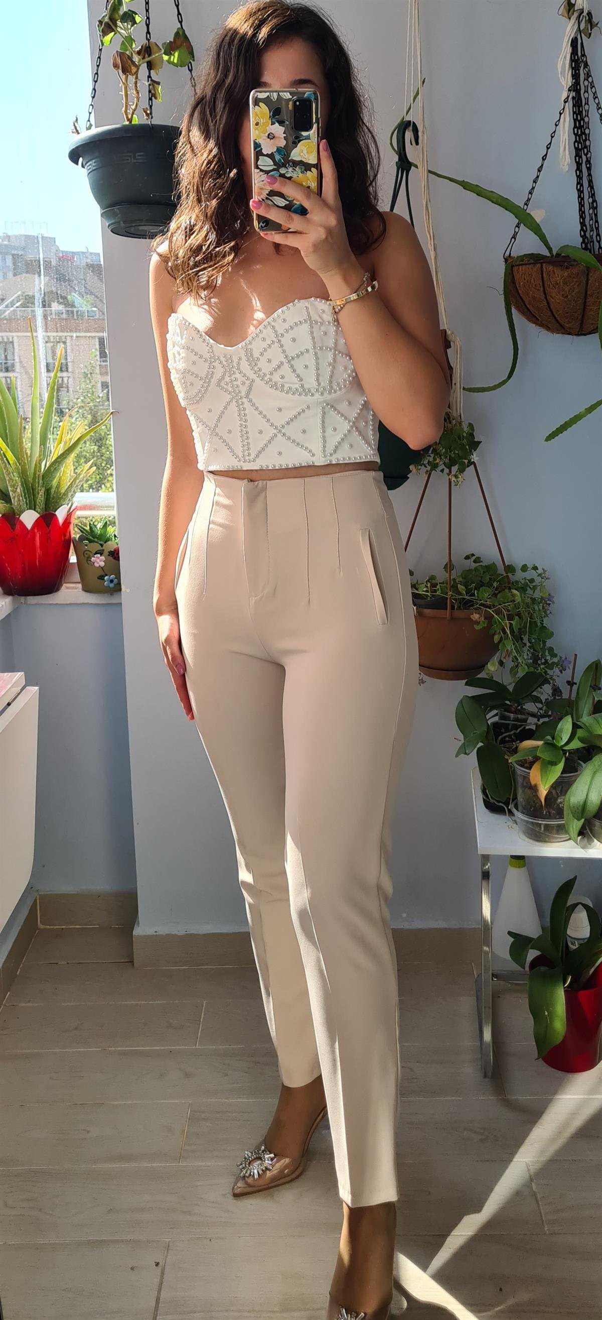 Zara Model Pensli Yüksek Bel Pantolon Taş