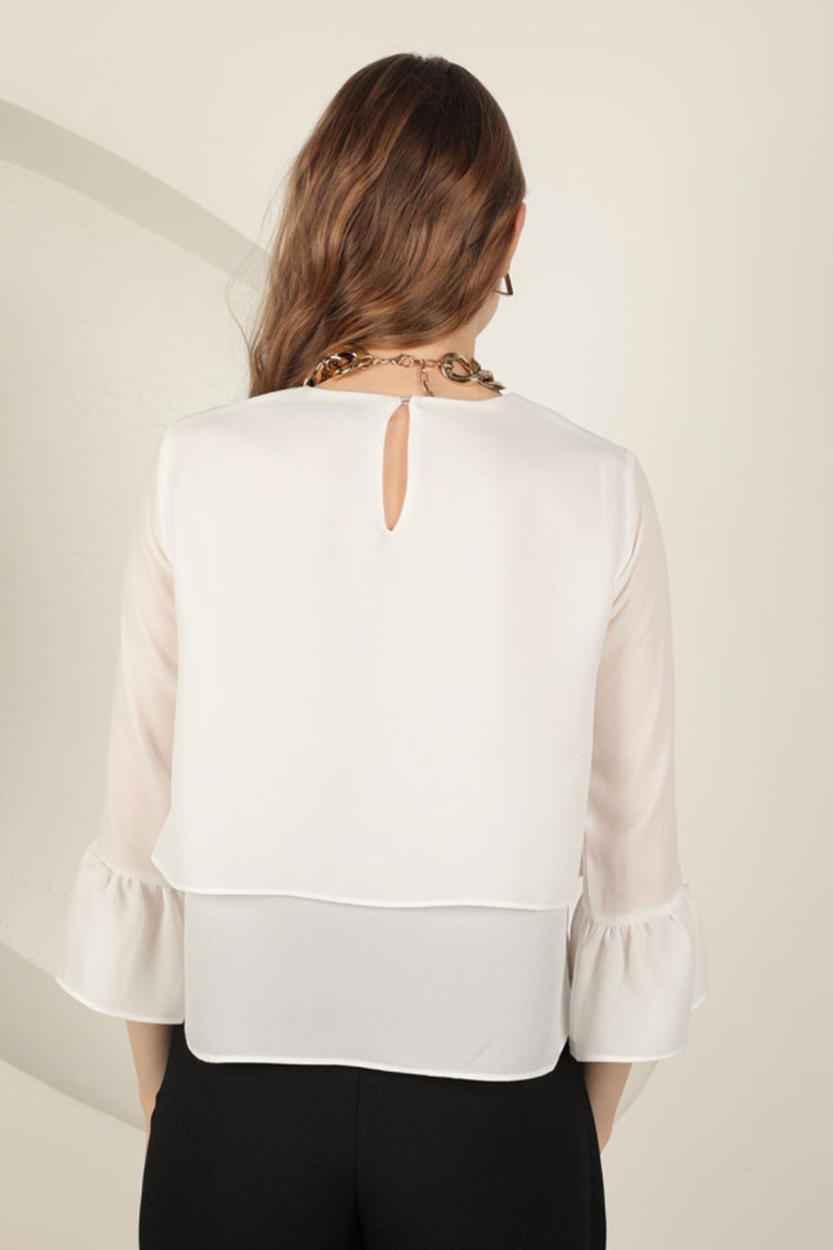 Crepe Fabric Sleeves Flounce Women 