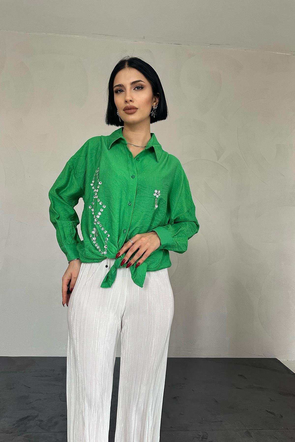 Wholesale Diamond Pattern Stone Shirt Green Wholesale Shirt