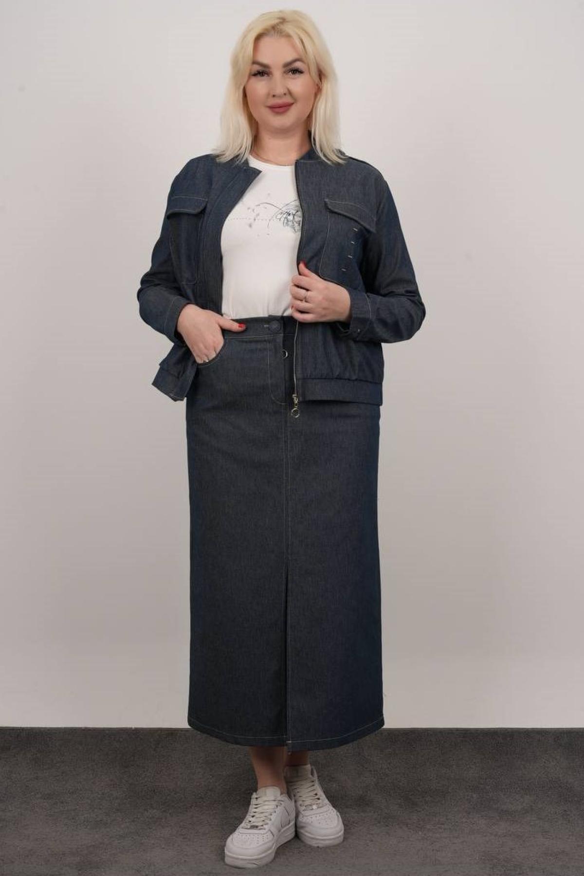 Women denim jacket and skirt set Plus size wholesale Dark Blue color Wholesale Denim Suit