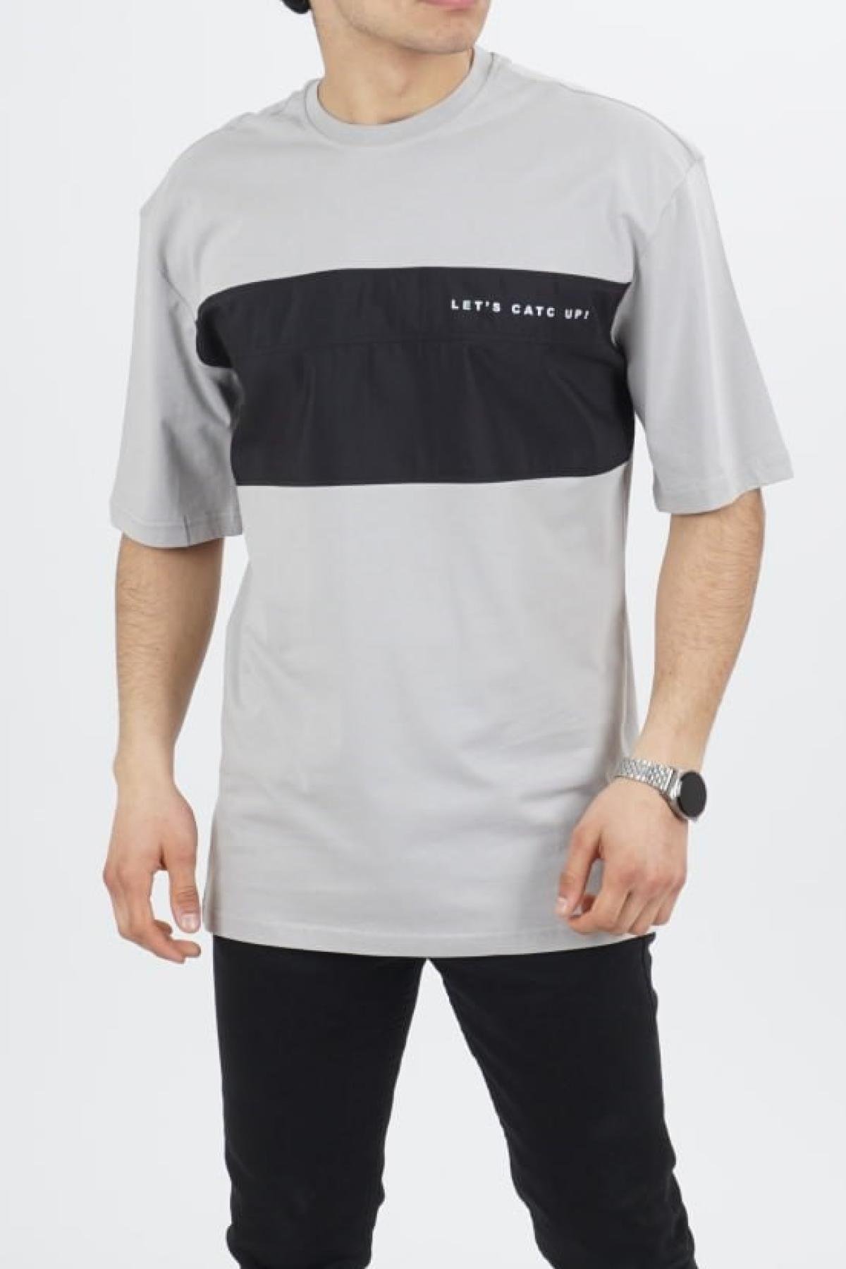 Men crew-neck t-shirt with patch wholesale Light Gray color - Moda Days