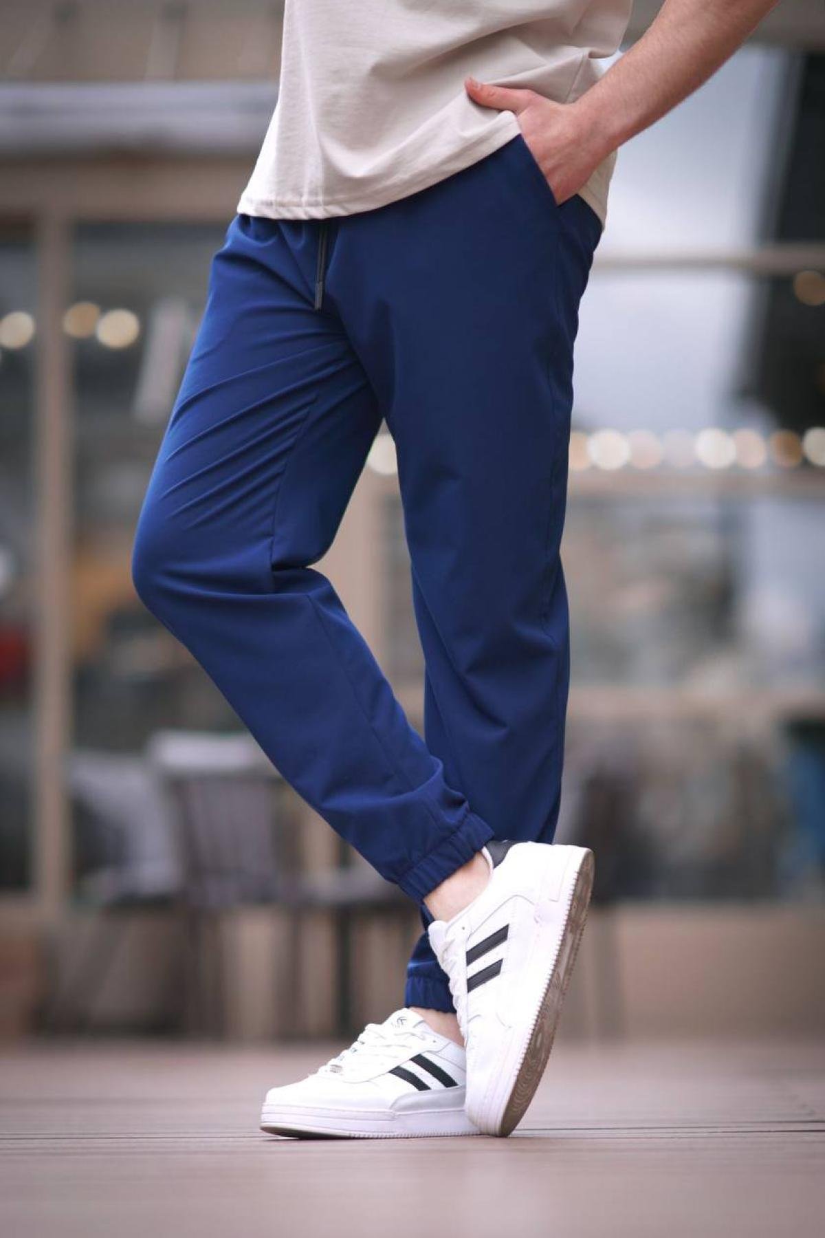 Men drawstring jogger pants wholesale Midnight Blue color