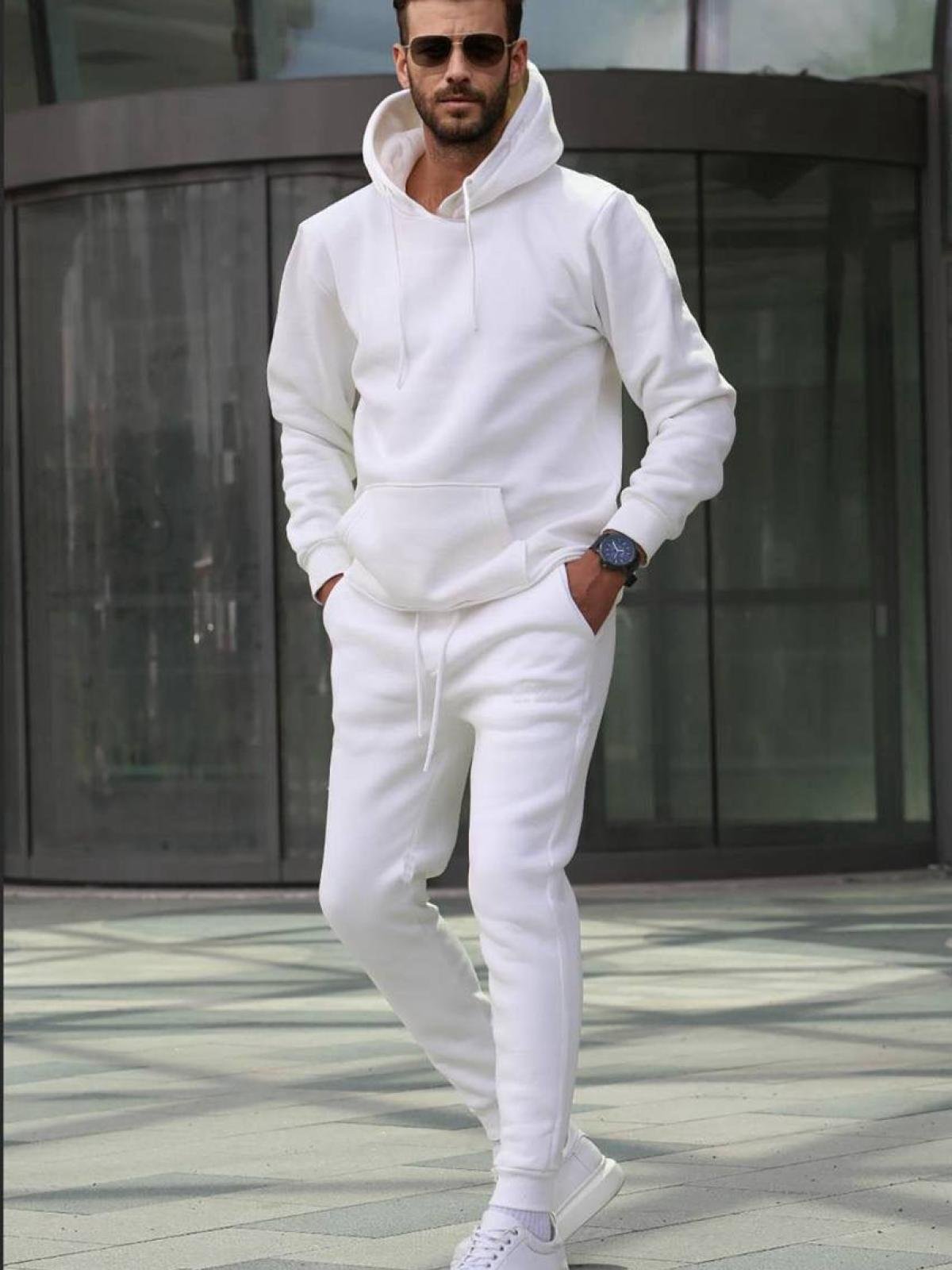 Men hooded sweatsuit wholesale White color Wholesale Tracksuit Set