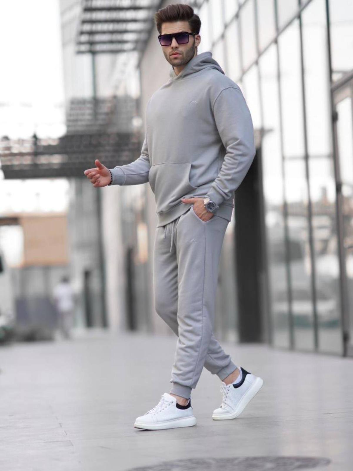 Men hoodie and sweatpants set wholesale Gray color Wholesale Tracksuit Set