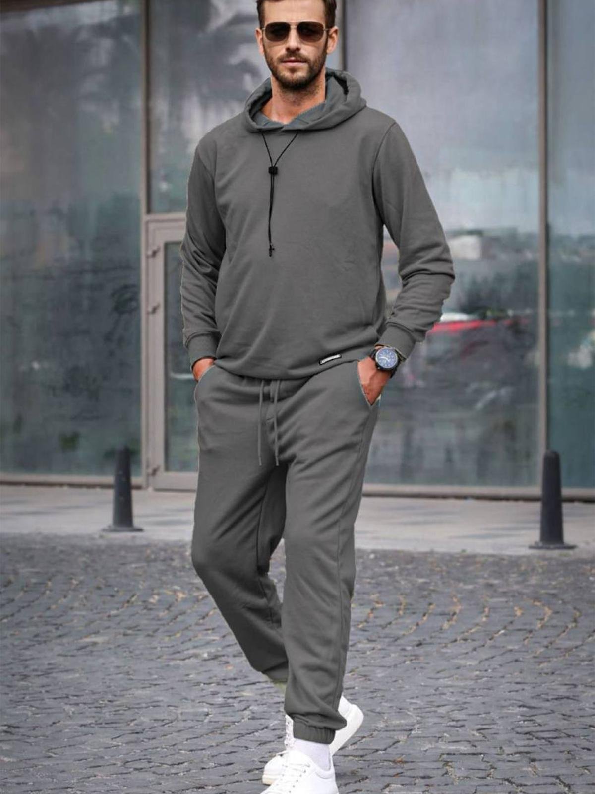 Men hoodie and sweatpants set wholesale Khaki color Wholesale Tracksuit Set