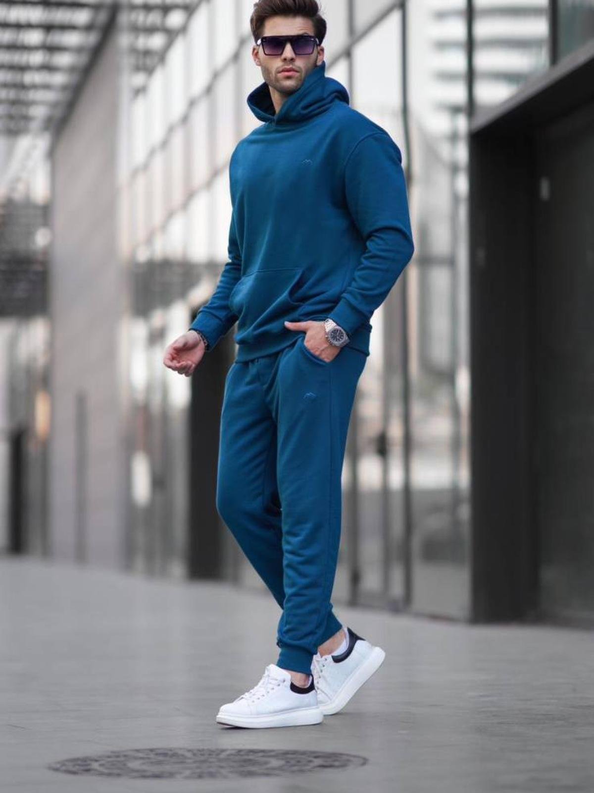 Men hoodie and sweatpants set wholesale Cobalt Blue color Wholesale Tracksuit Set
