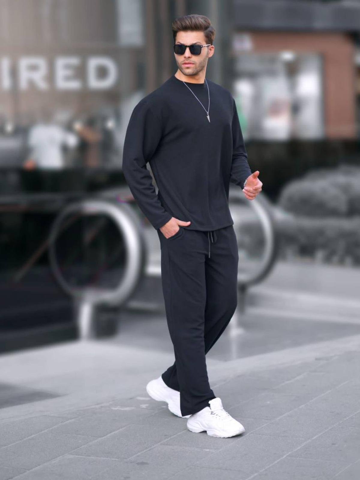 Men sweatshirt and pants set wholesale Black color Wholesale Tracksuit Set
