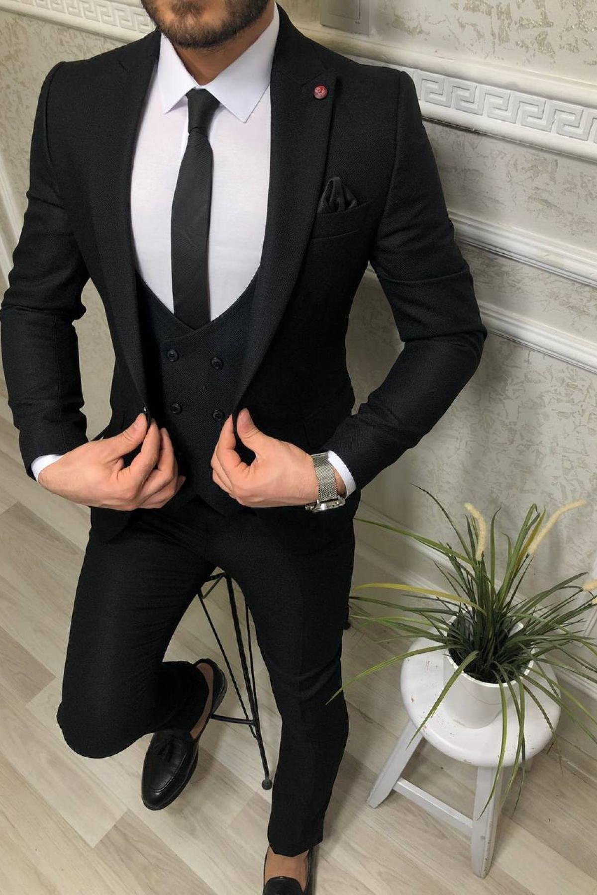 Men three-piece suit wholesale Black color | Wholesale Classic