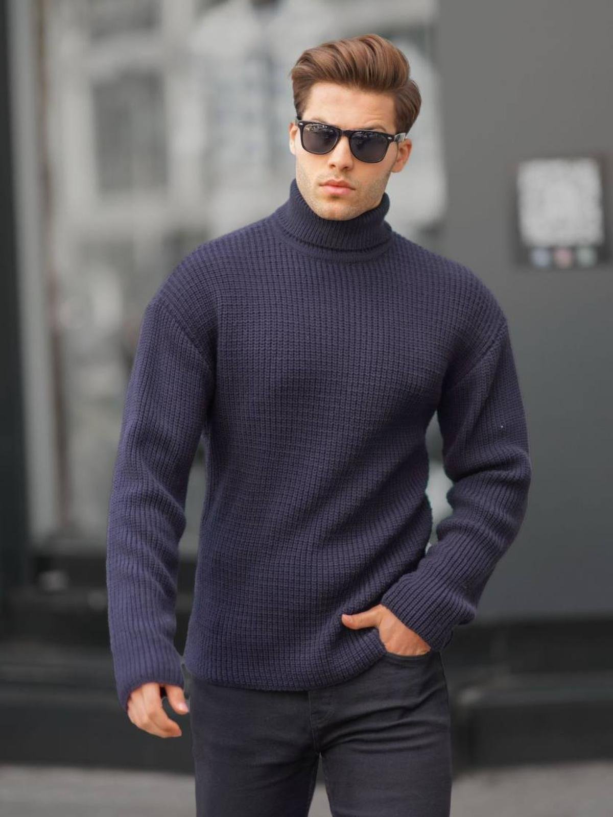 Men turtleneck sweater wholesale Navy color Toptan Giyim