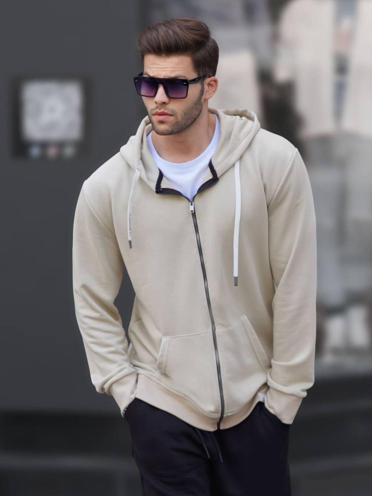 Men zip up hoodie wholesale Cream color Wholesale Sweatshirt