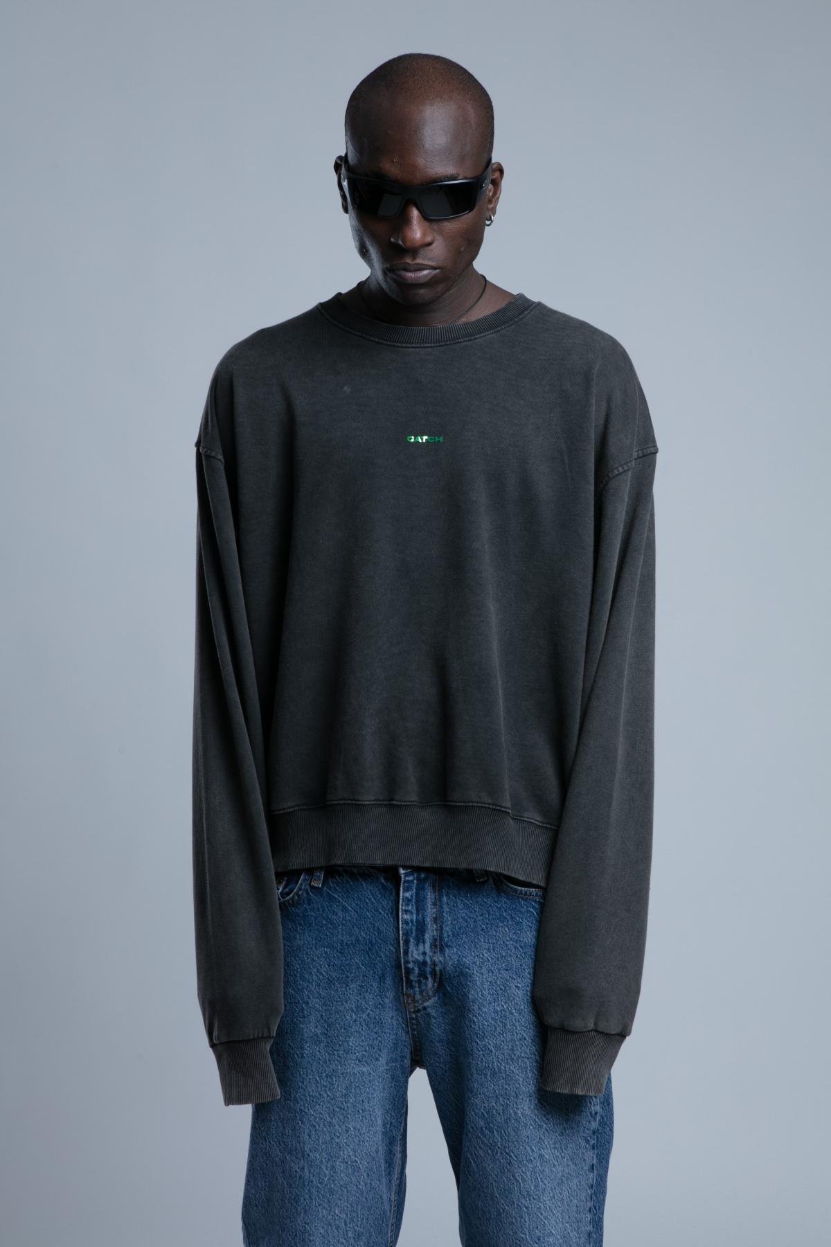 Wholesale Men Anthracite Acid Washed Sweatshirts Wholesale Sweatshirt