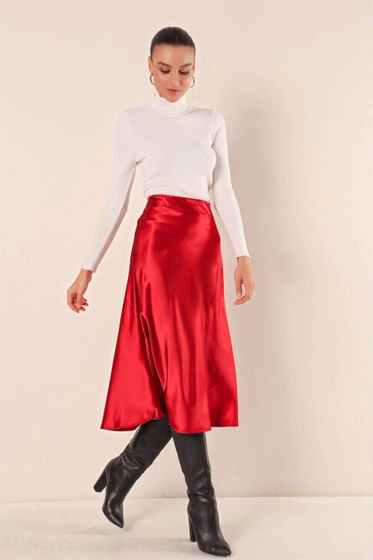 スカート RED VISCOSE MIDI SKIRT Z Supply Nicoline Crinkle Midi Skirt - Pants Store