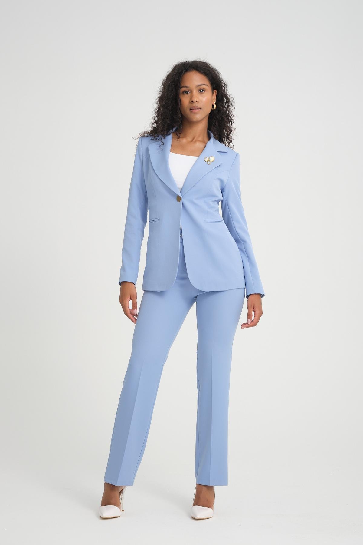 Women blazer jacket and pants suit Plus size wholesale Baby Blue color Wholesale Classic