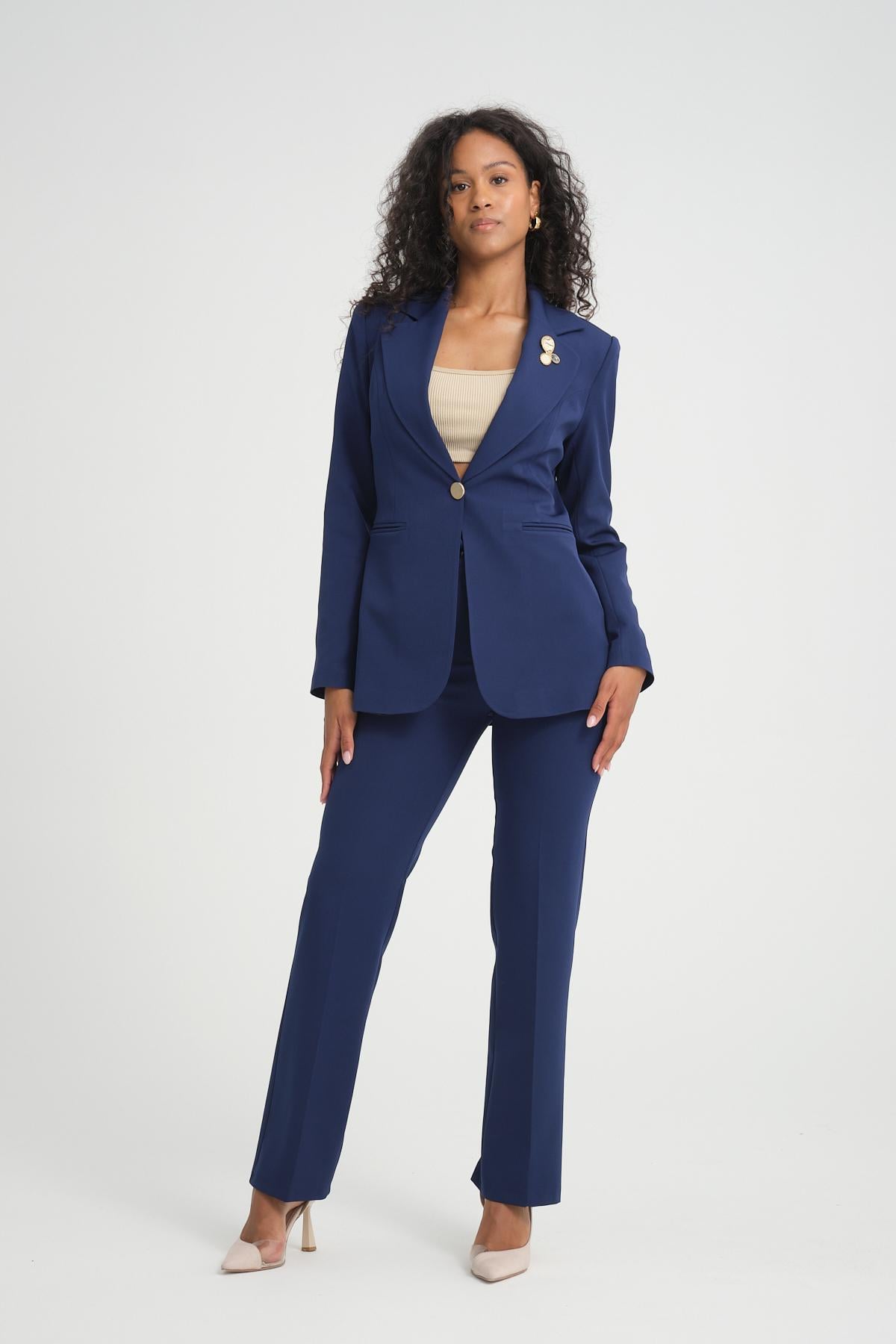 Pant Suits Regular Size Women Suits Pantsuit Blazer Plus Size Navy Dress  Pants Women's Blue Clothing