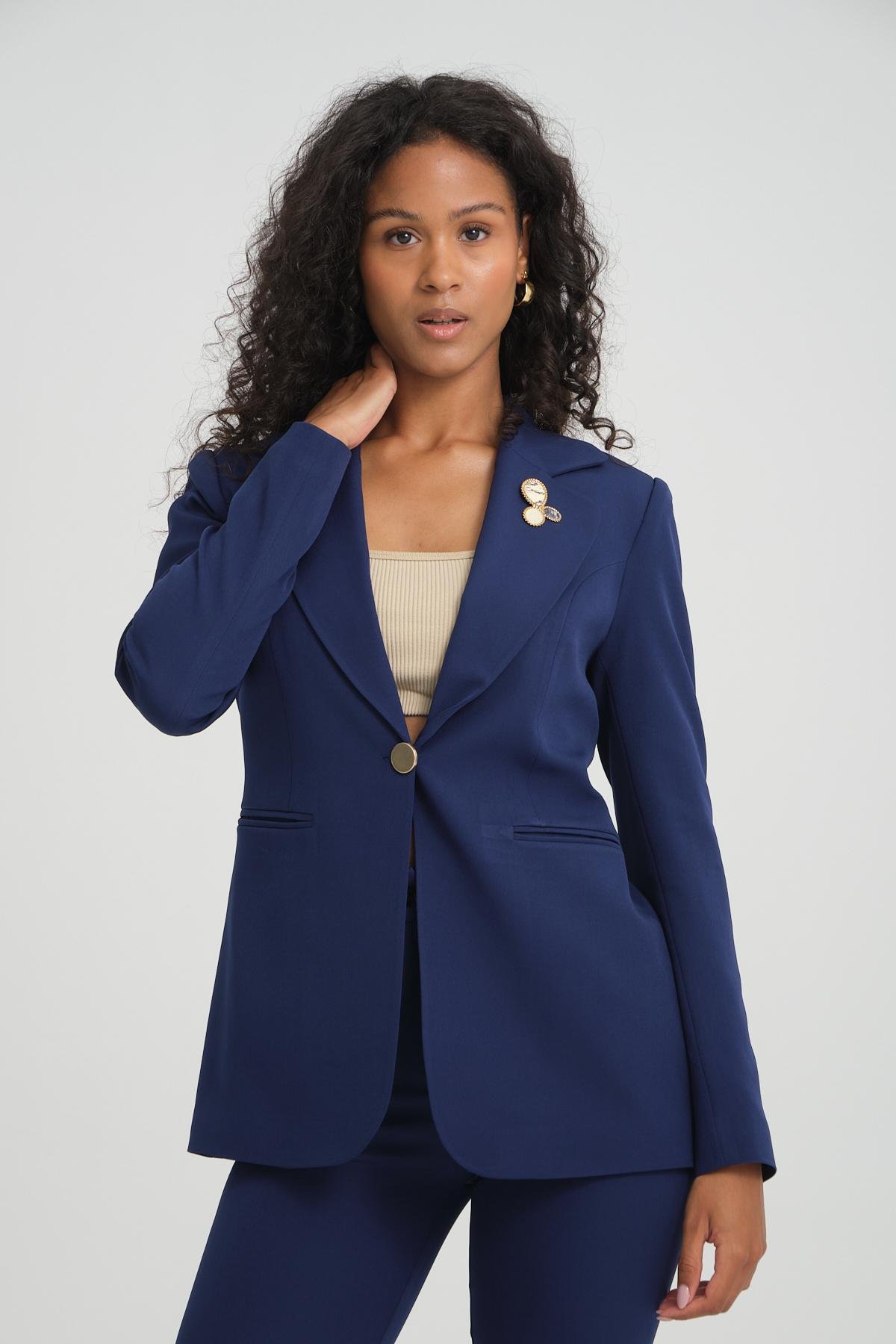 Women blazer jacket and pants suit Plus size wholesale Navy color Wholesale Classic