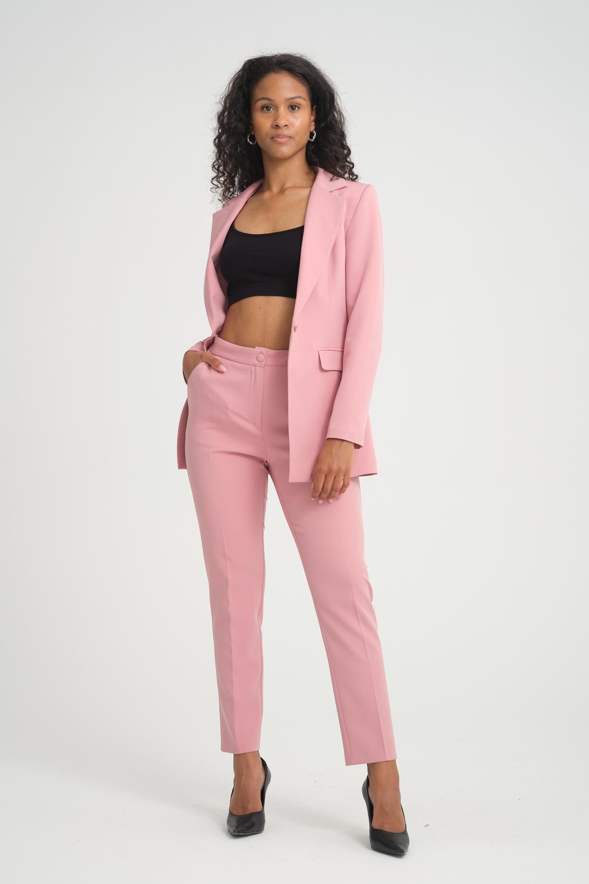 Women blazer jacket and pants suit wholesale Pink color