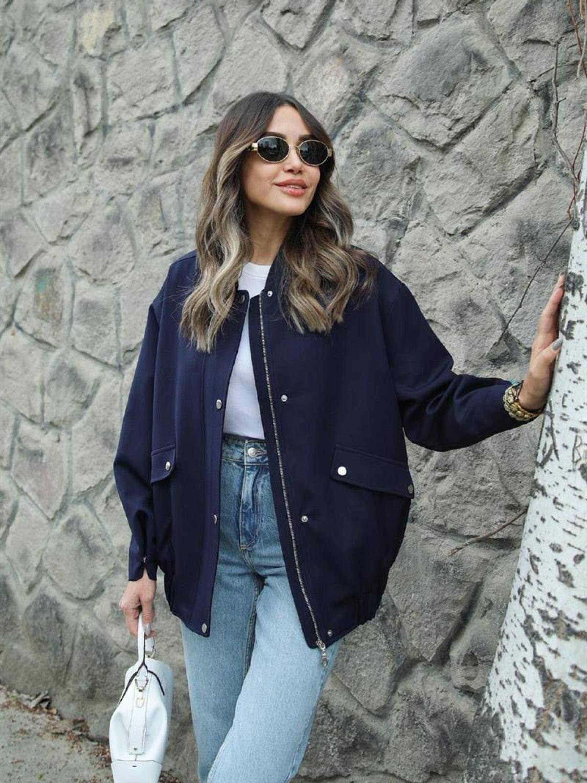 Navy bomber jacket womens 2025