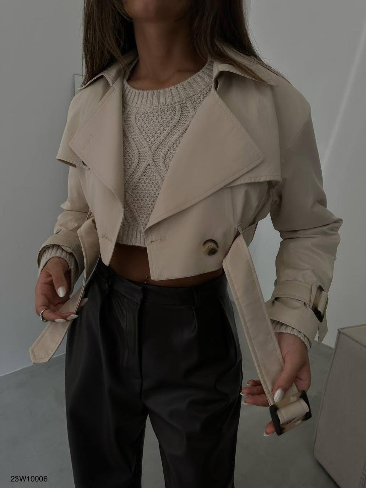 Cropped azure trench coat cheap