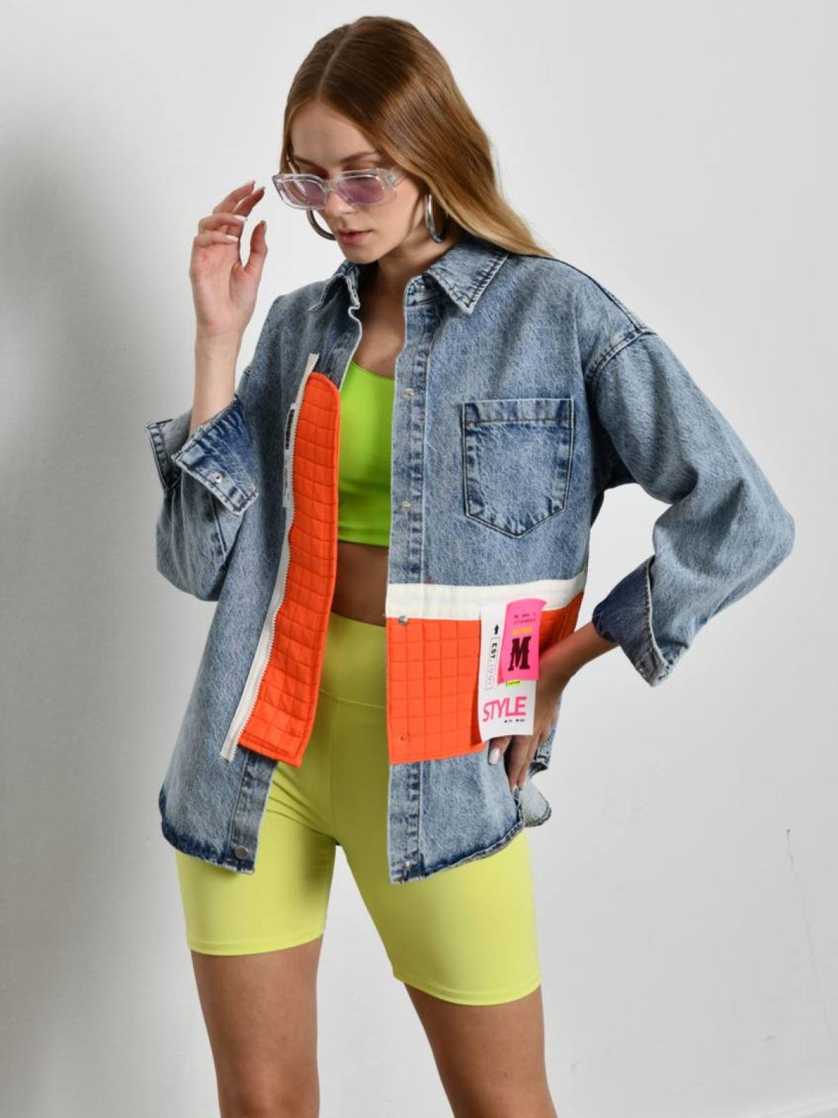 Orange colour denim jacket best sale