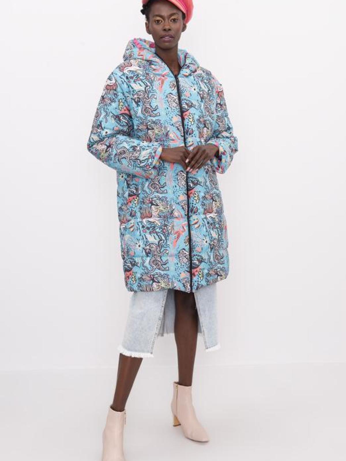 Women hooded puffer jacket patterned wholesale Sky Blue color Wholesale Coat