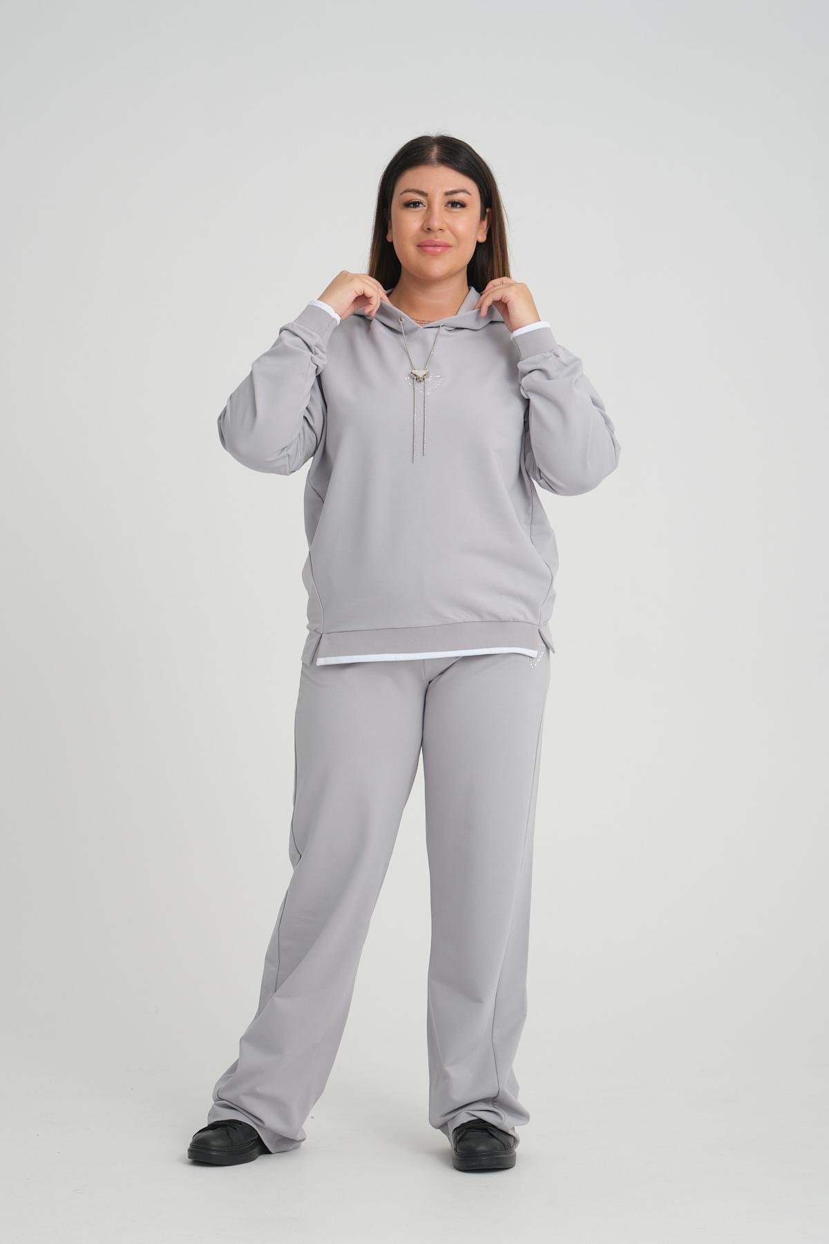 Women hooded tracksuit Plus size wholesale Gray color Wholesale Tracksuit Set