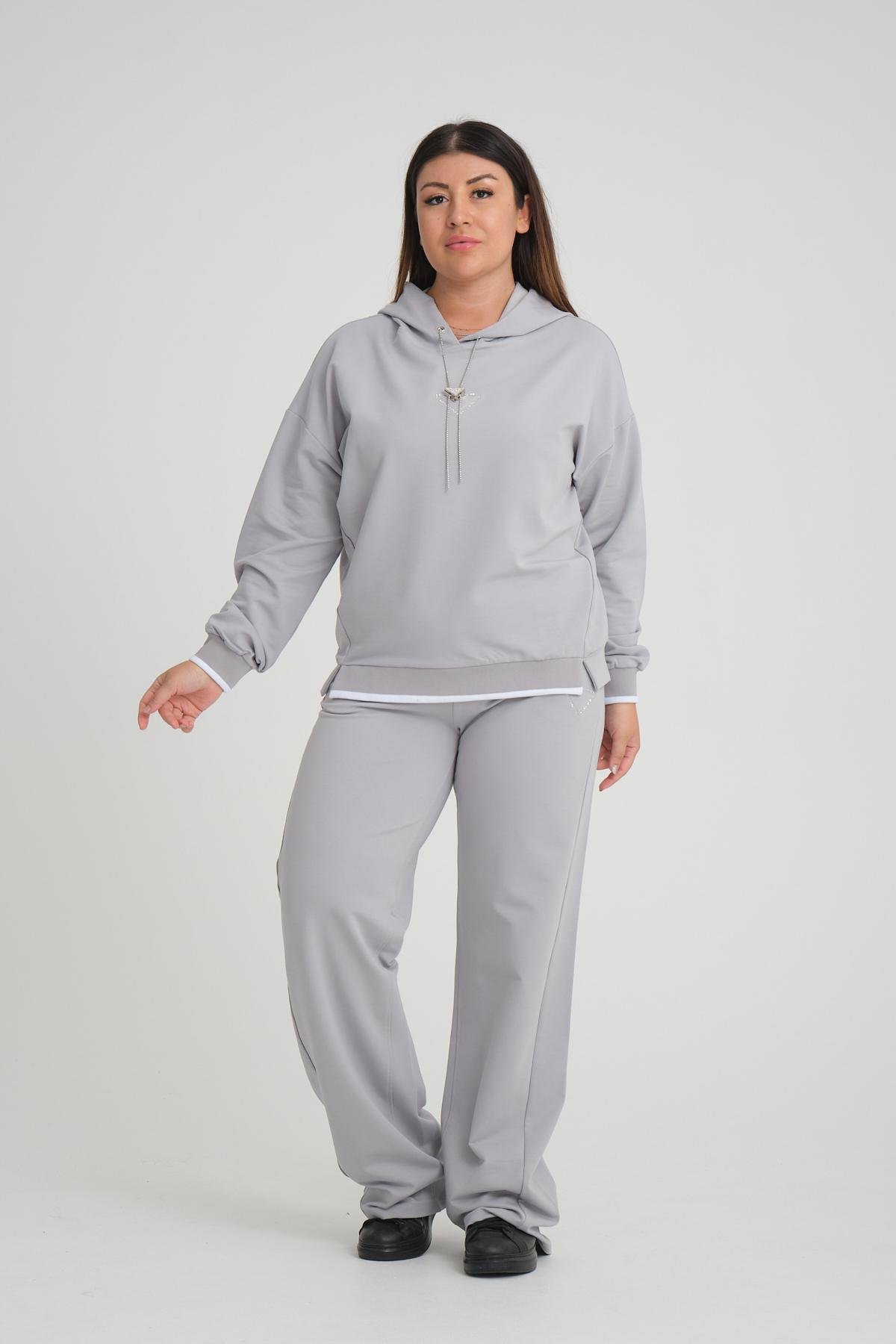 Women hooded tracksuit Plus size wholesale Gray color Wholesale Tracksuit Set