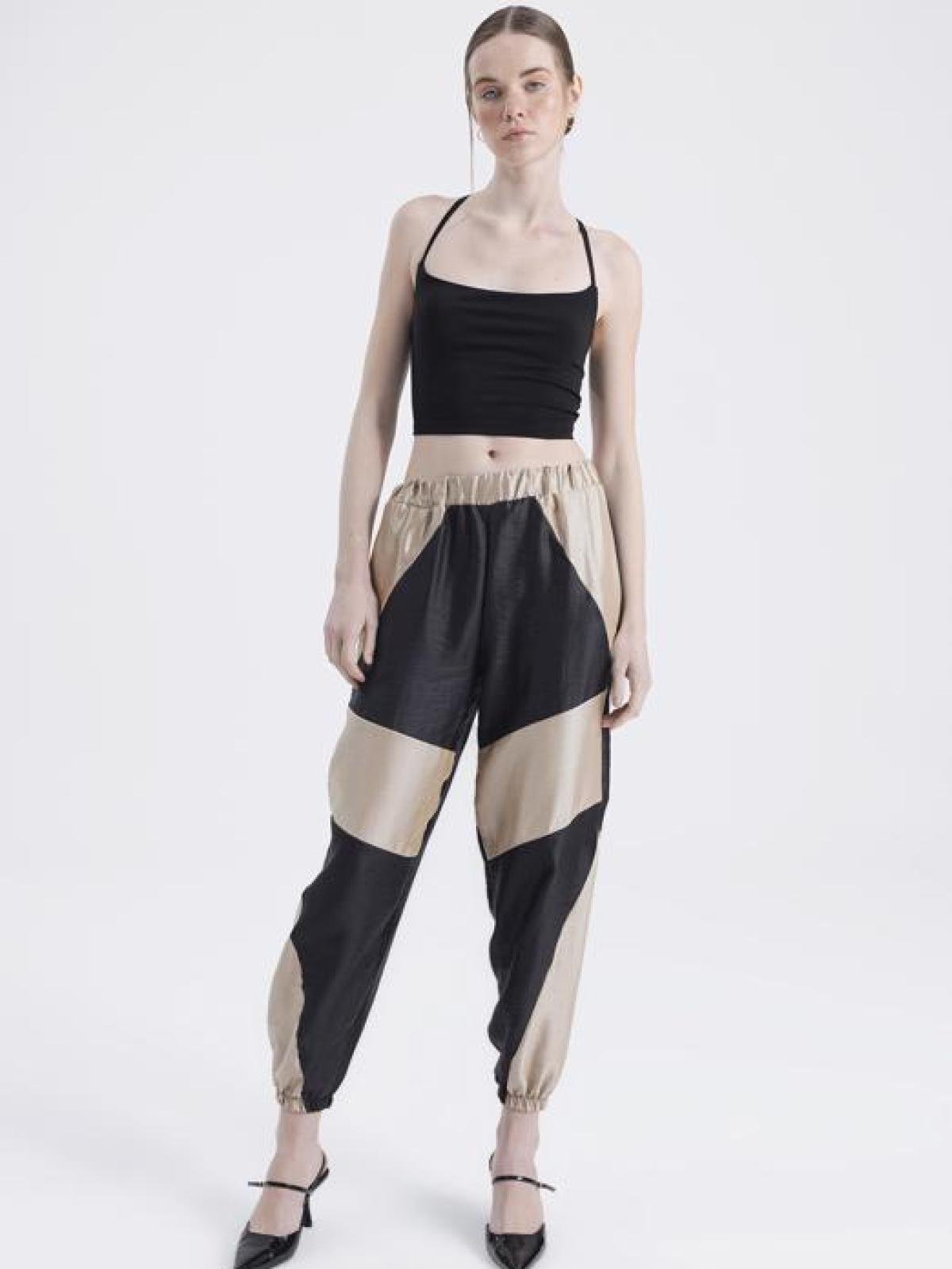 Women jogger pants wholesale Black&Beige color - wholesale clothing