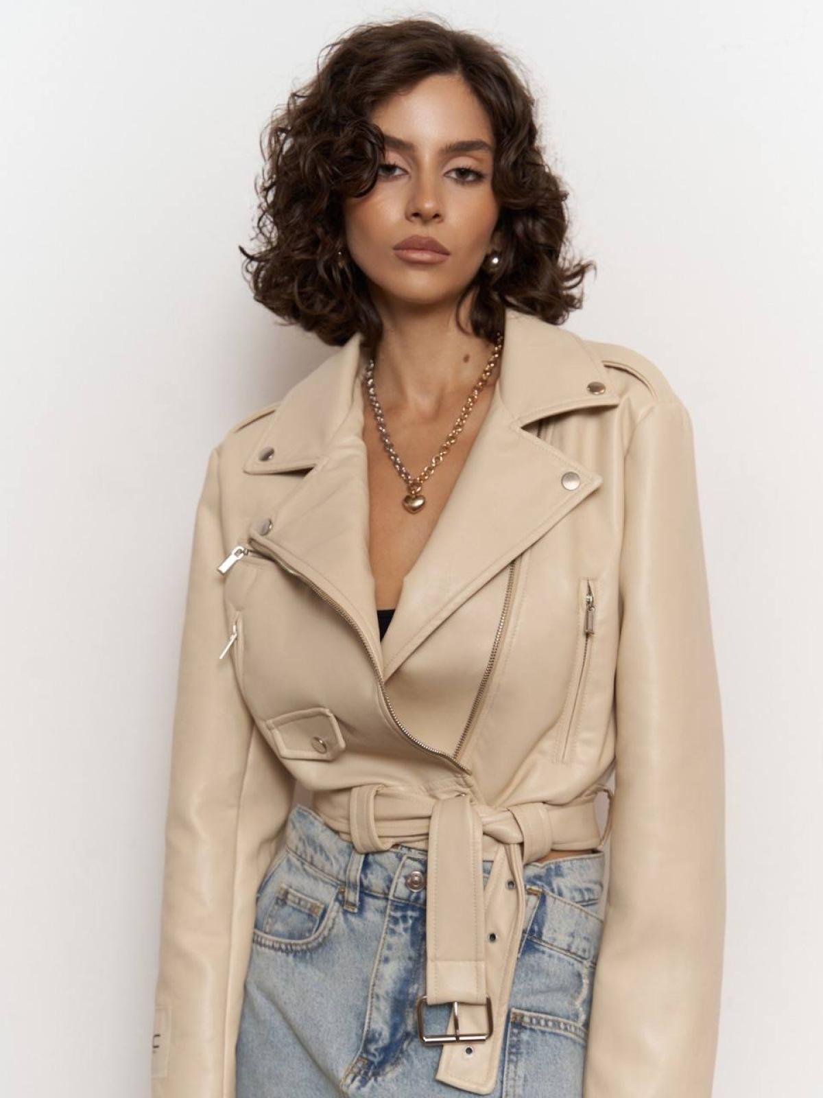 Women leather jacket wholesale Cream color Wholesale Clothing