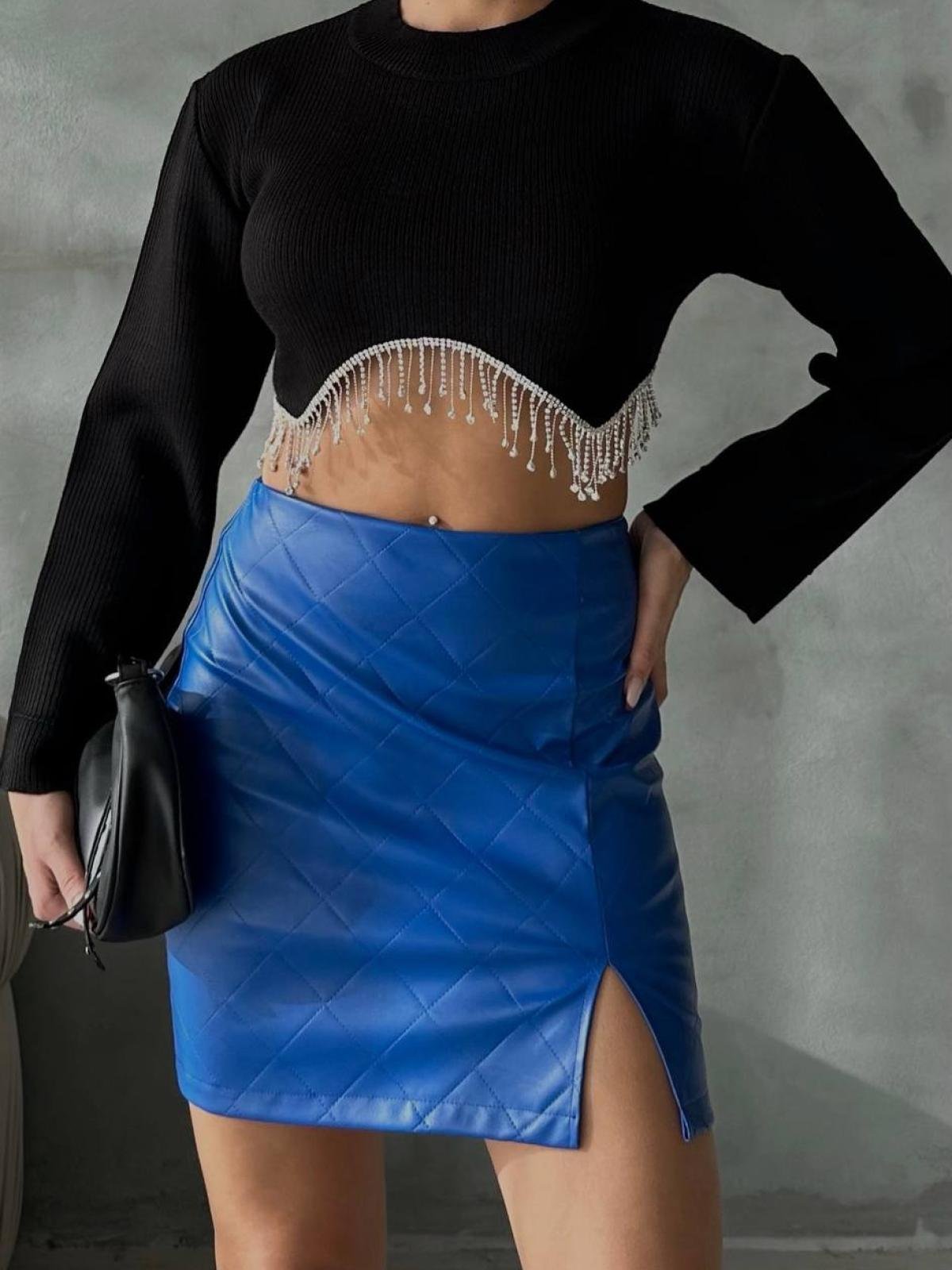 Navy leather mini skirt best sale