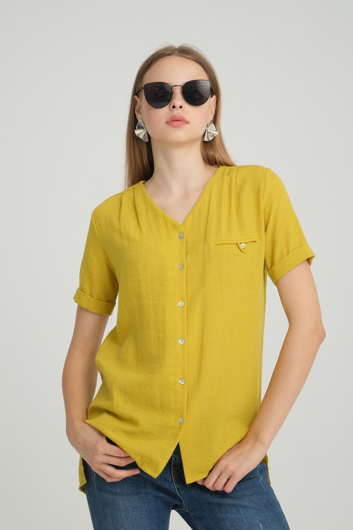 Linen Button Shirt in Saffron Linen Button Shirt in Saffron